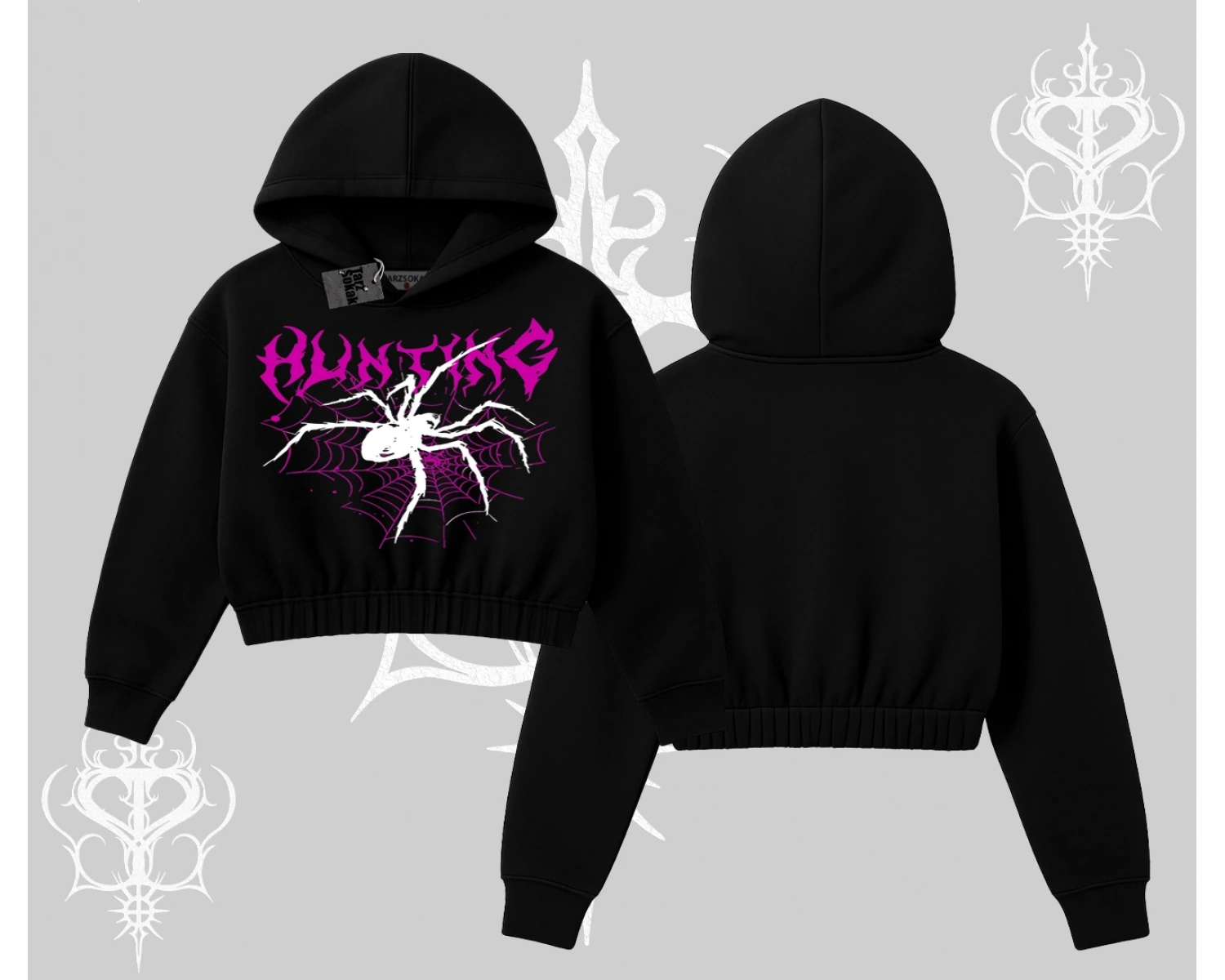 Beyaz Crop Kapşonlu Sweatshirt Autumn Spider