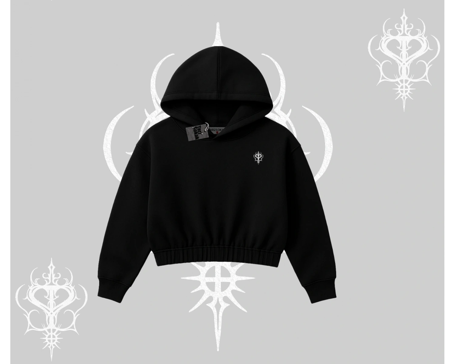 Beyaz Crop Kapşonlu Sweatshirt Özel logolu