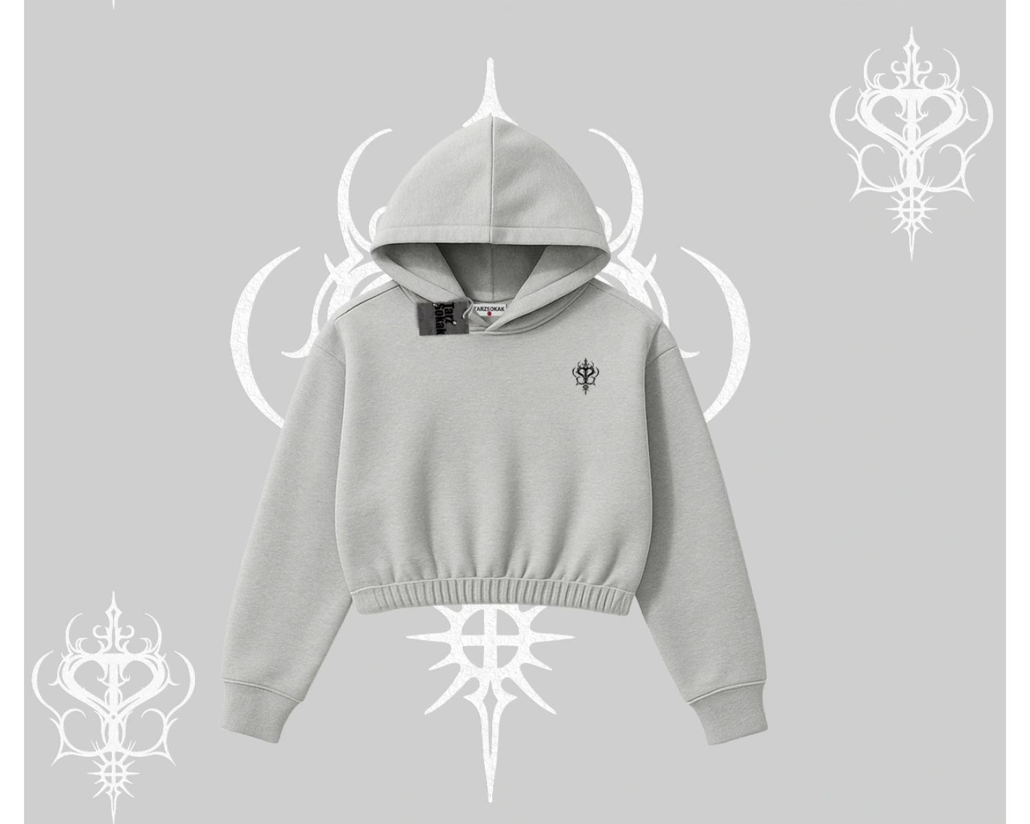 Beyaz Crop Kapşonlu Sweatshirt Özel logolu