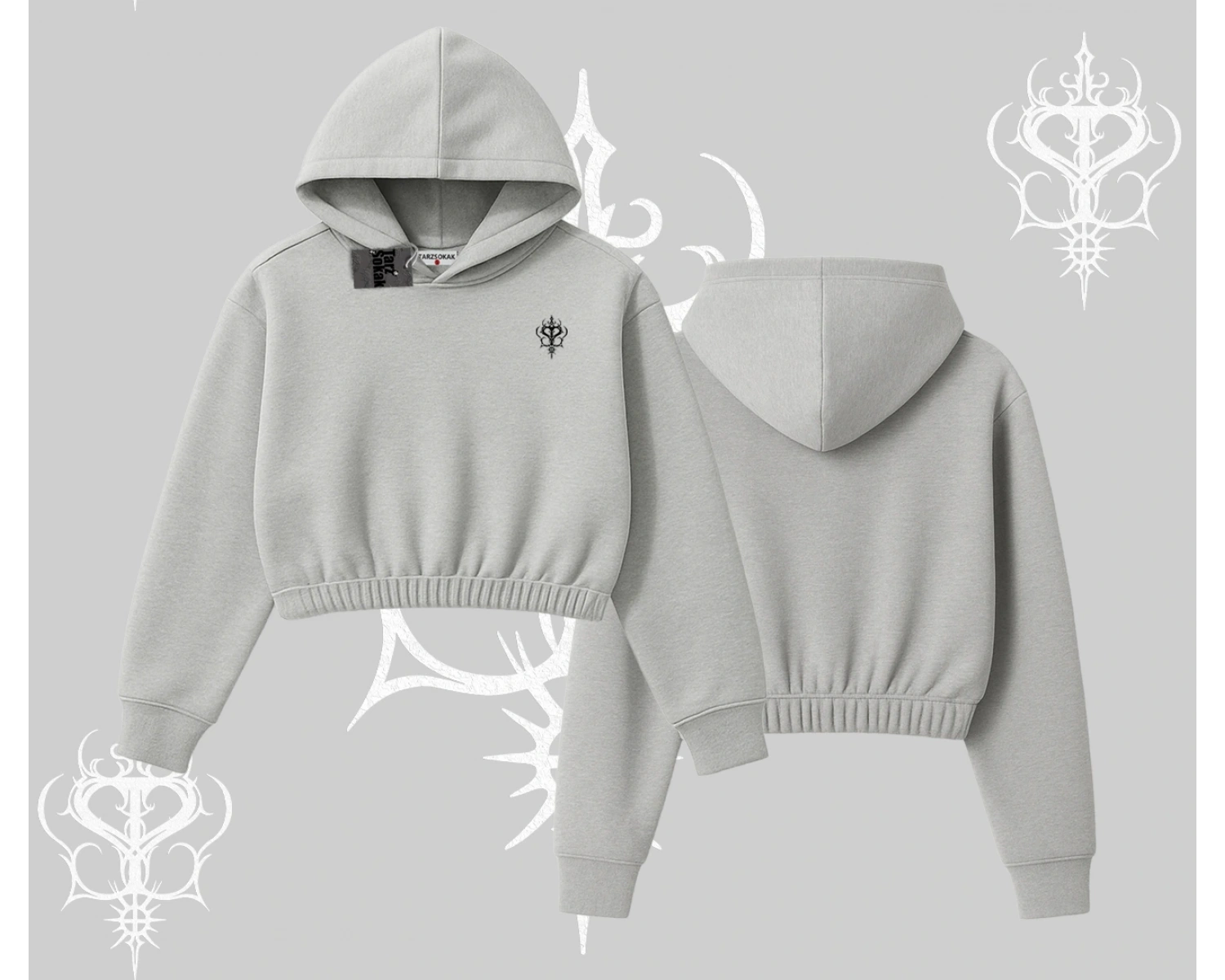 Beyaz Crop Kapşonlu Sweatshirt Özel logolu