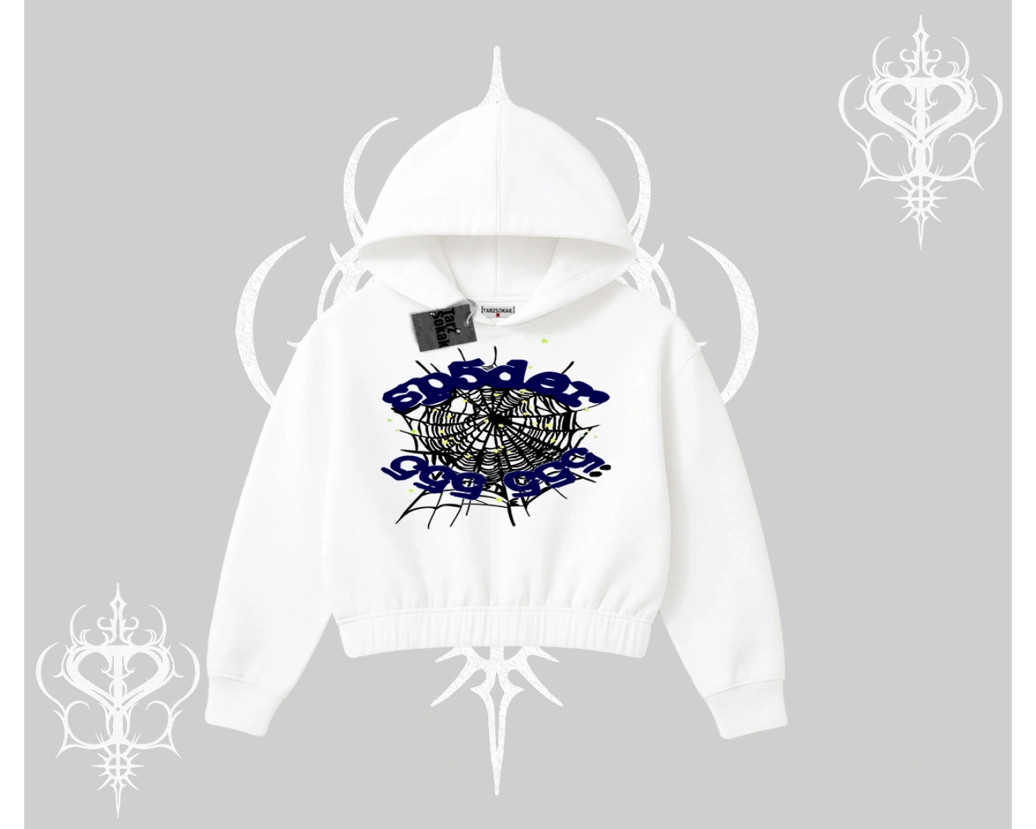 Beyaz Crop Kapşonlu Sweatshirt Sp55der