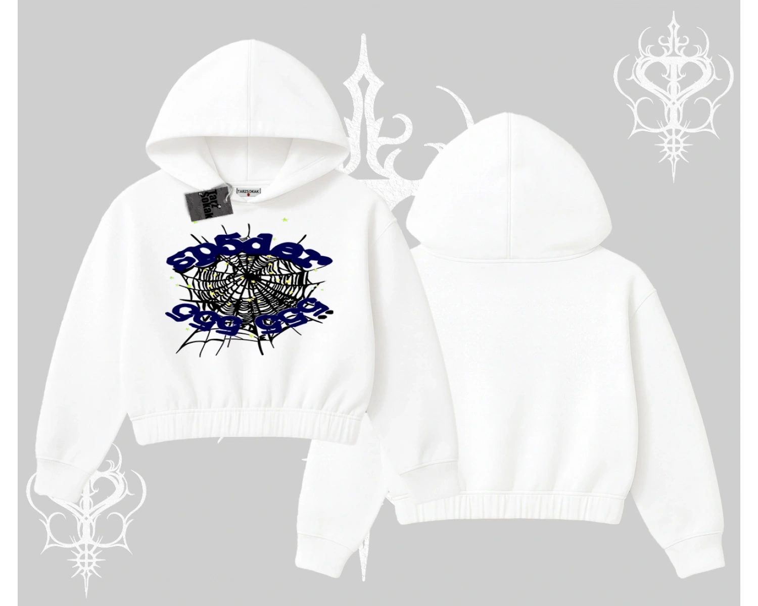 Beyaz Crop Kapşonlu Sweatshirt Sp55der