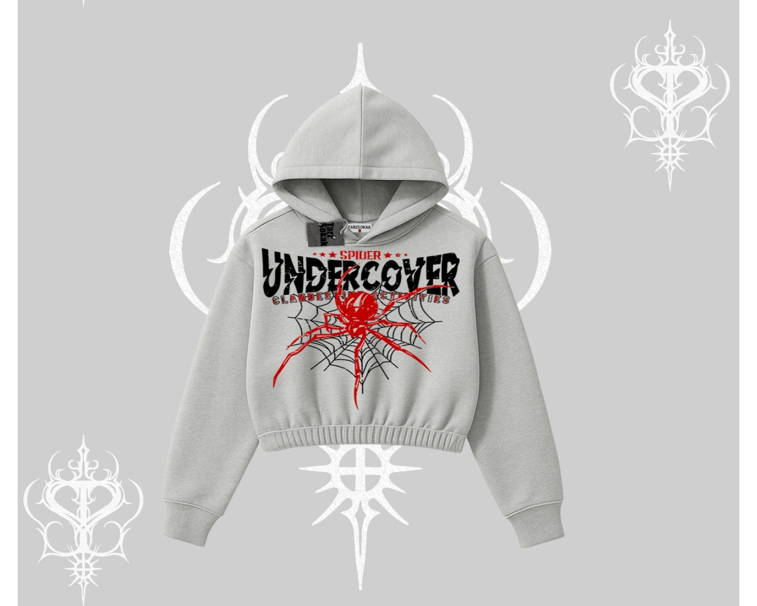 Beyaz Crop Kapşonlu Sweatshirt Spider Undercover