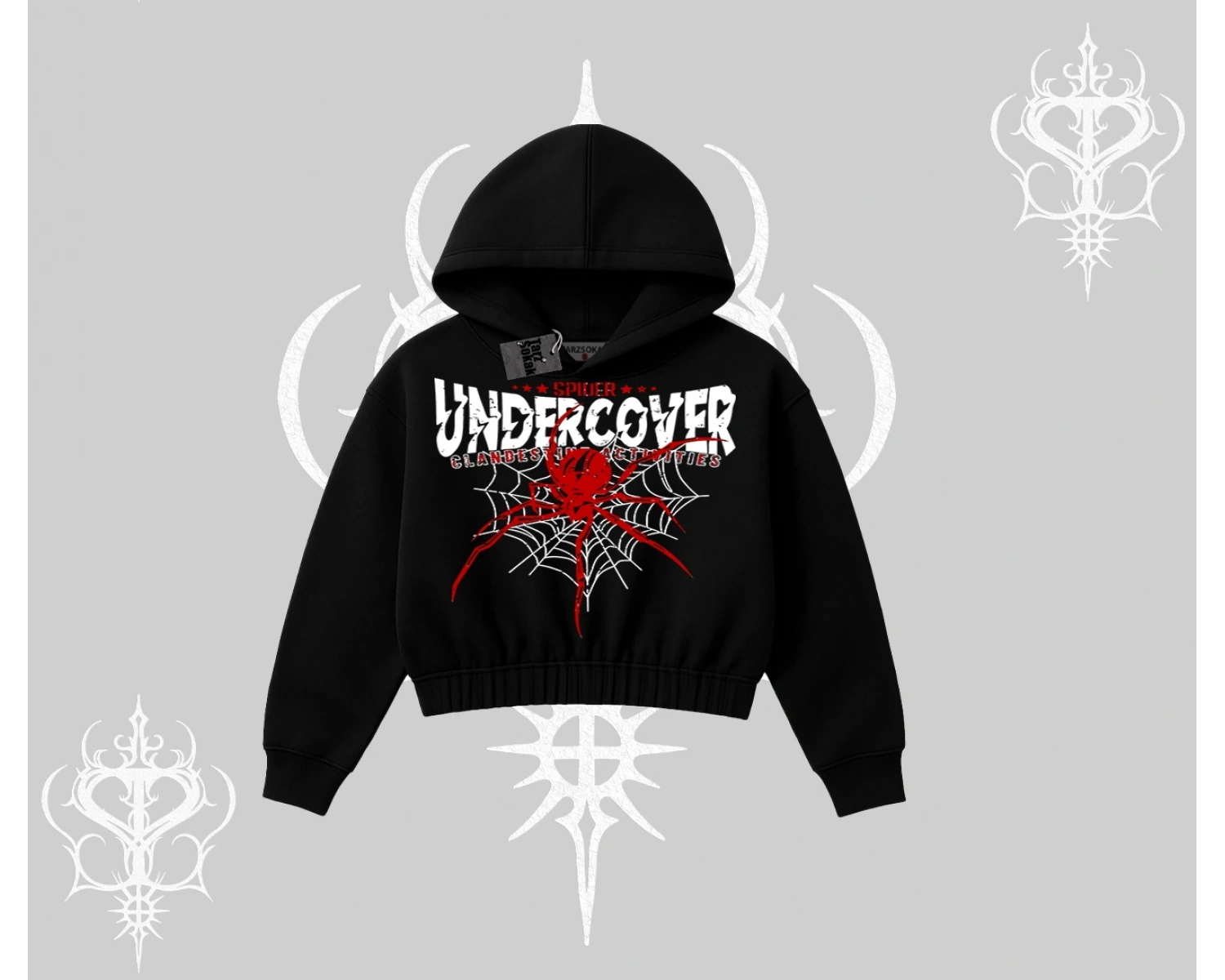 Beyaz Crop Kapşonlu Sweatshirt Spider Undercover