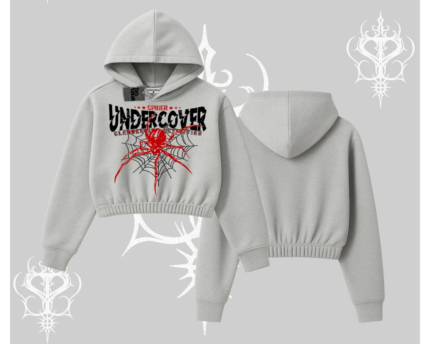 Beyaz Crop Kapşonlu Sweatshirt Spider Undercover