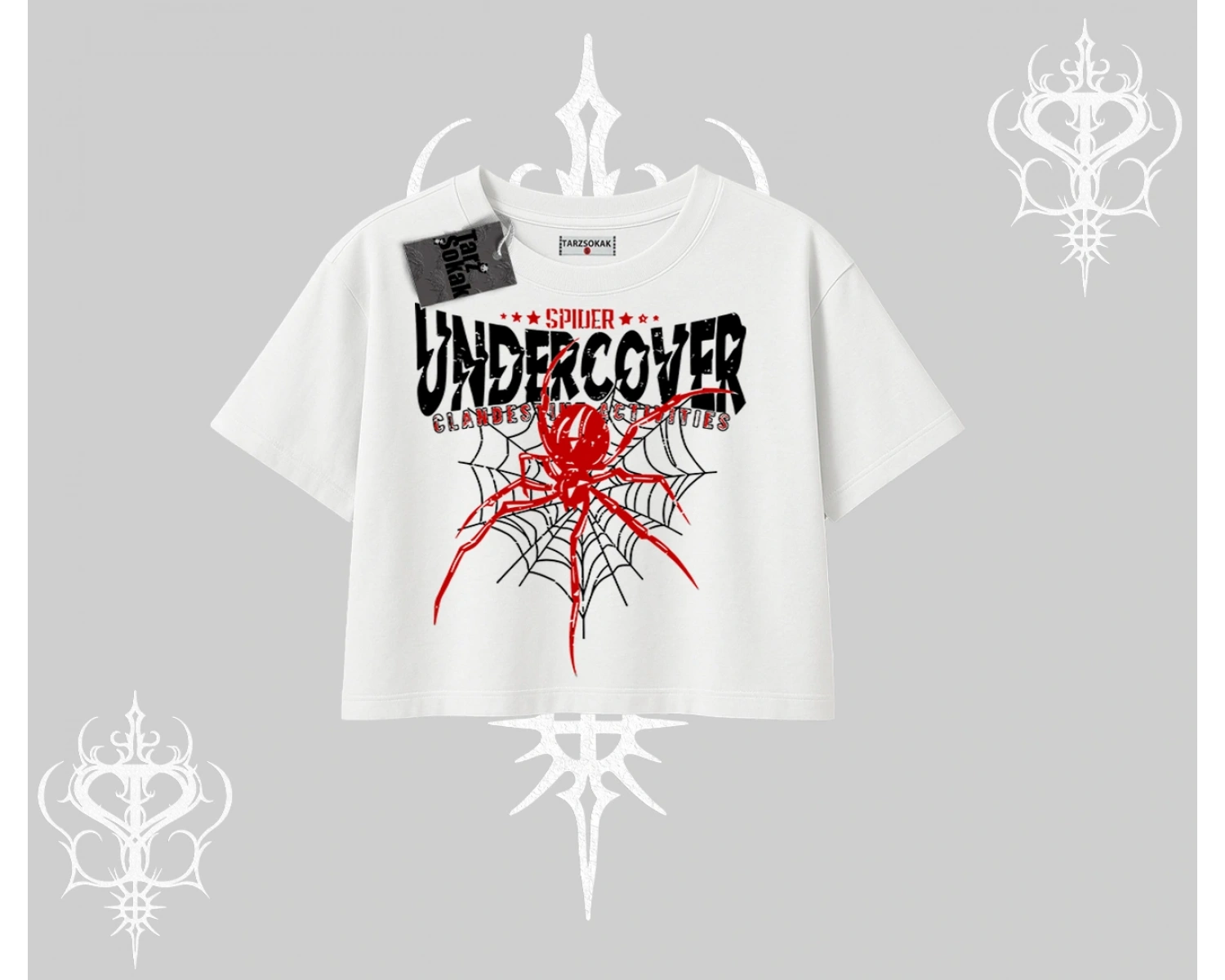 Beyaz Crop Tişört Spider Undercover