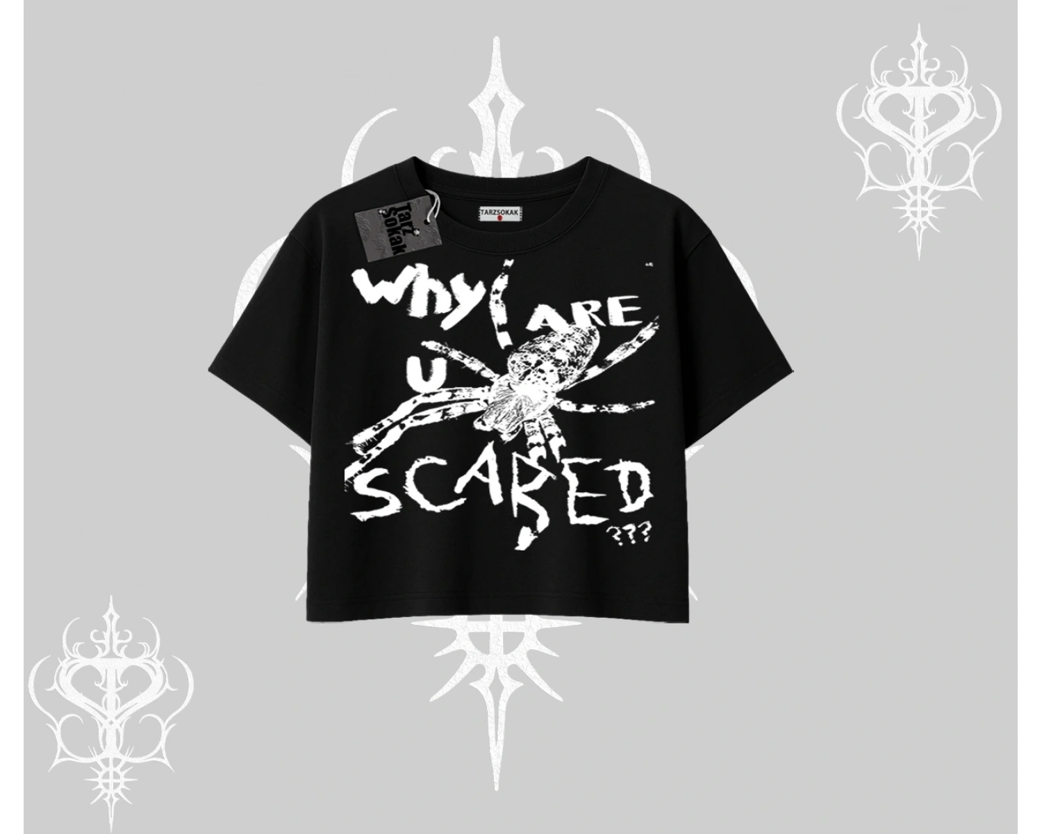 Beyaz Crop Tişört Why are u Scared