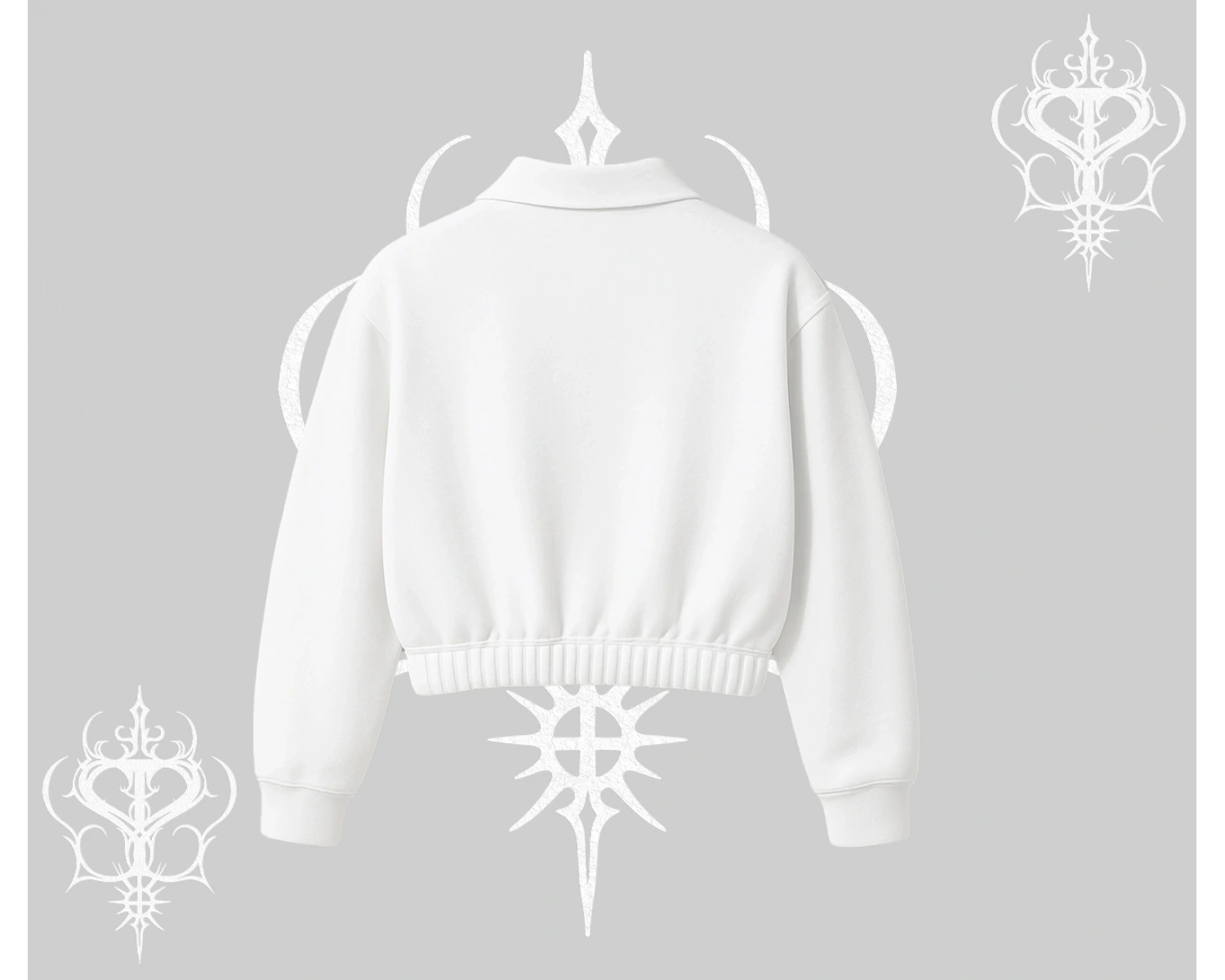 Beyaz Crop Yarım Fermuarlı Sweatshirt Özel logolu