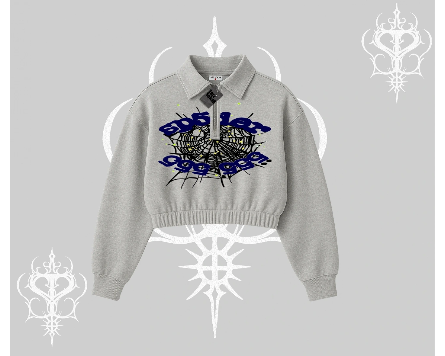 Beyaz Crop Yarım Fermuarlı Sweatshirt Sp55der