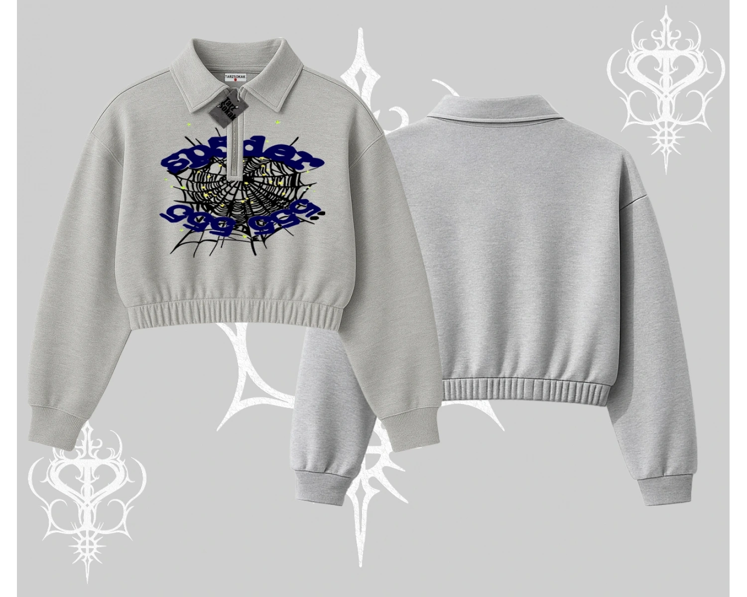 Beyaz Crop Yarım Fermuarlı Sweatshirt Sp55der