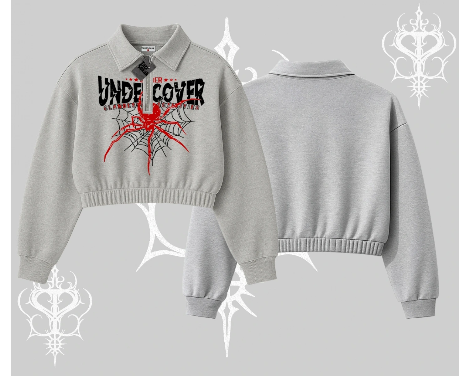 Beyaz Crop Yarım Fermuarlı Sweatshirt Spider Undercover
