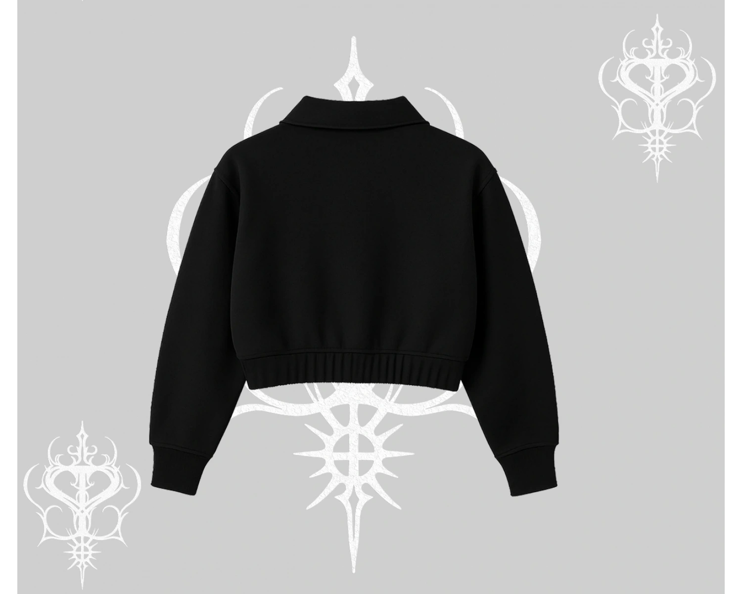 Beyaz Crop Yarım Fermuarlı Sweatshirt Vampir Dış