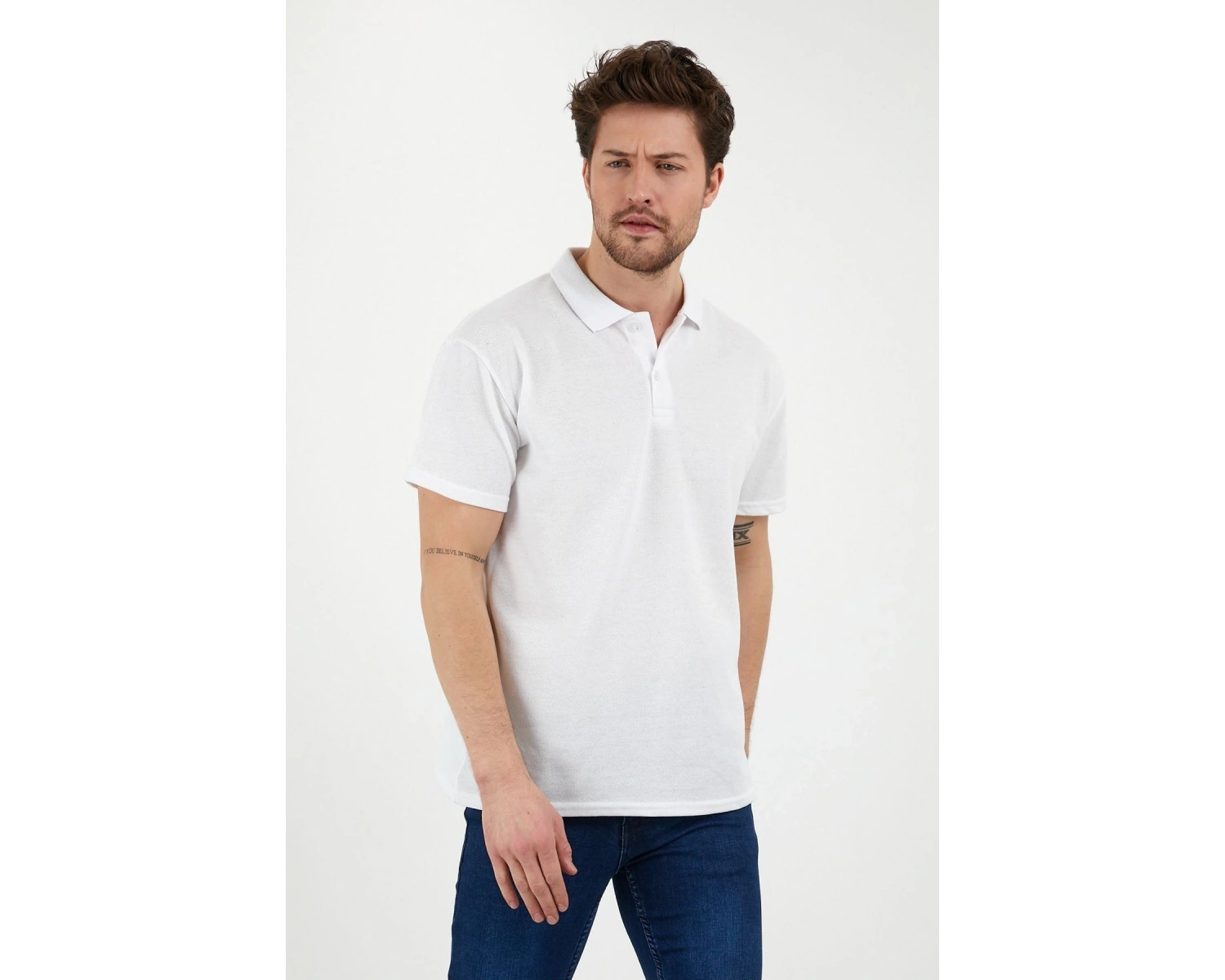 Beyaz Dar/slim Fitt Polo Yaka Tshirt.