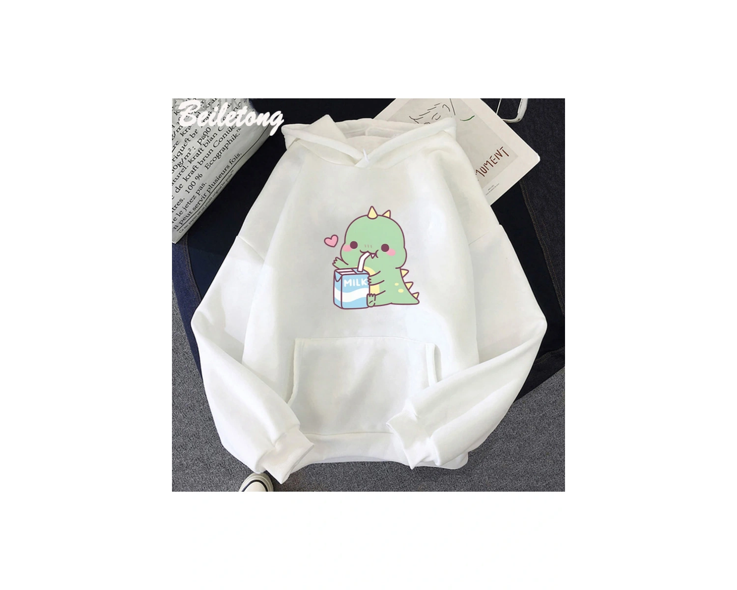 Beyaz Dinozor boy karikatür Hoodie sevimlikız rahat komik lar için Ka