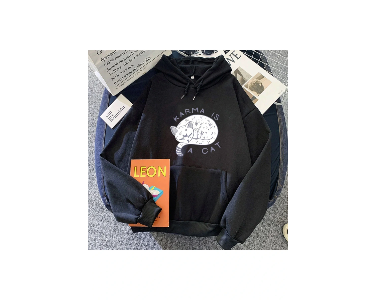 Beyaz Eras turu Karma bir kedi 2D Hoodies Casual boy