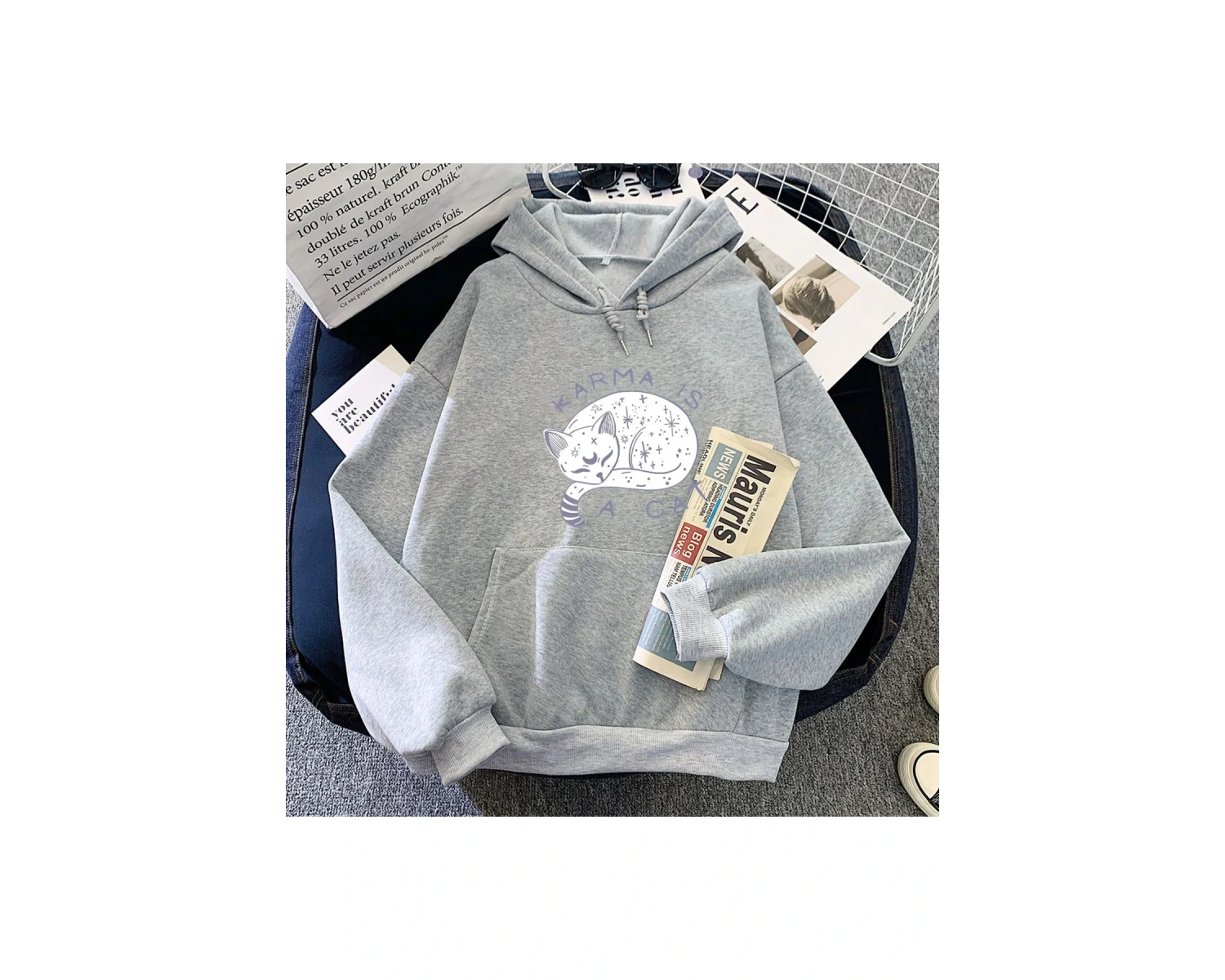 Beyaz Eras turu Karma bir kedi 2D Hoodies Casual boy