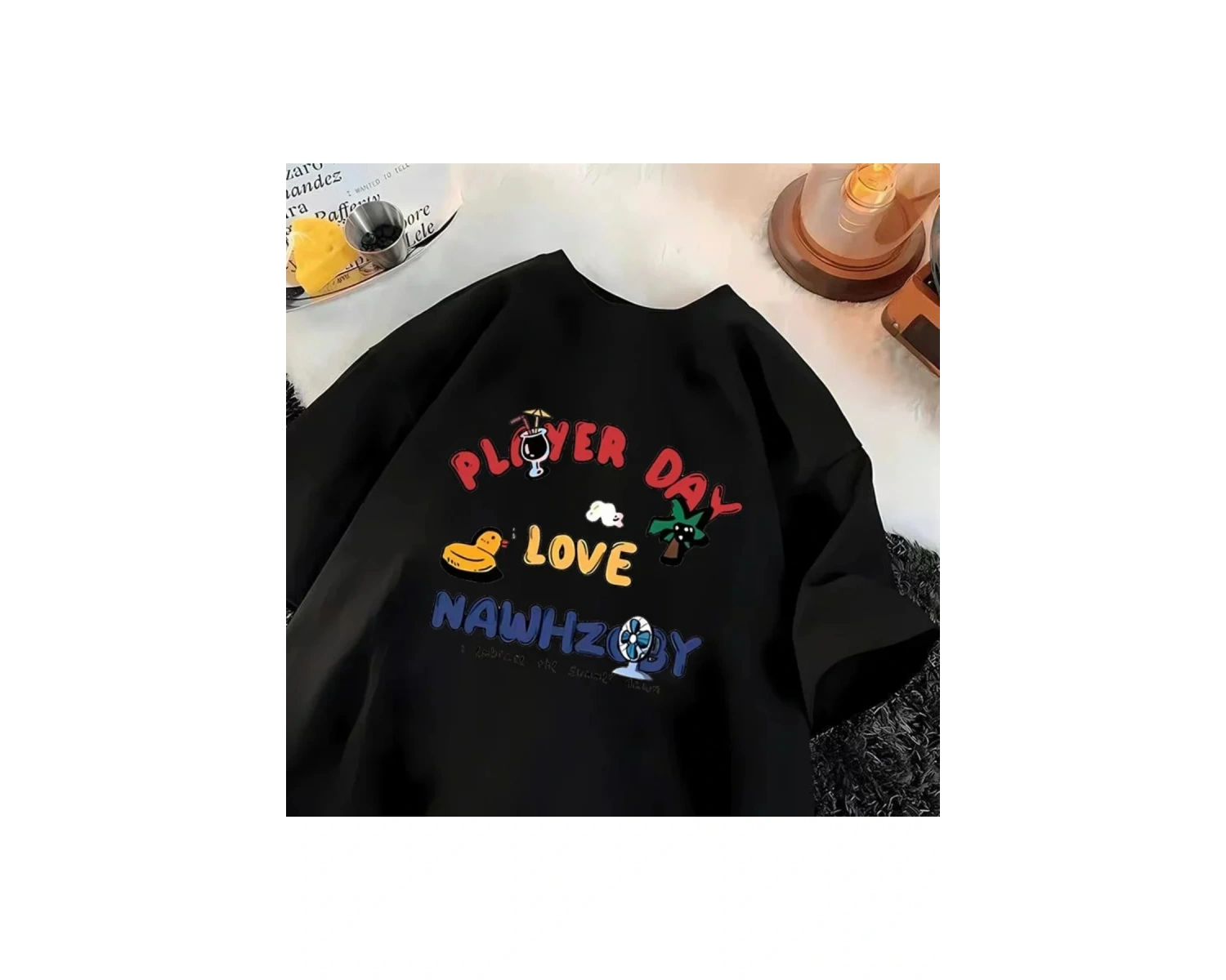 Beyaz Evrensel Karikatür Baskı Gevşek günlük Yaz Basit k T