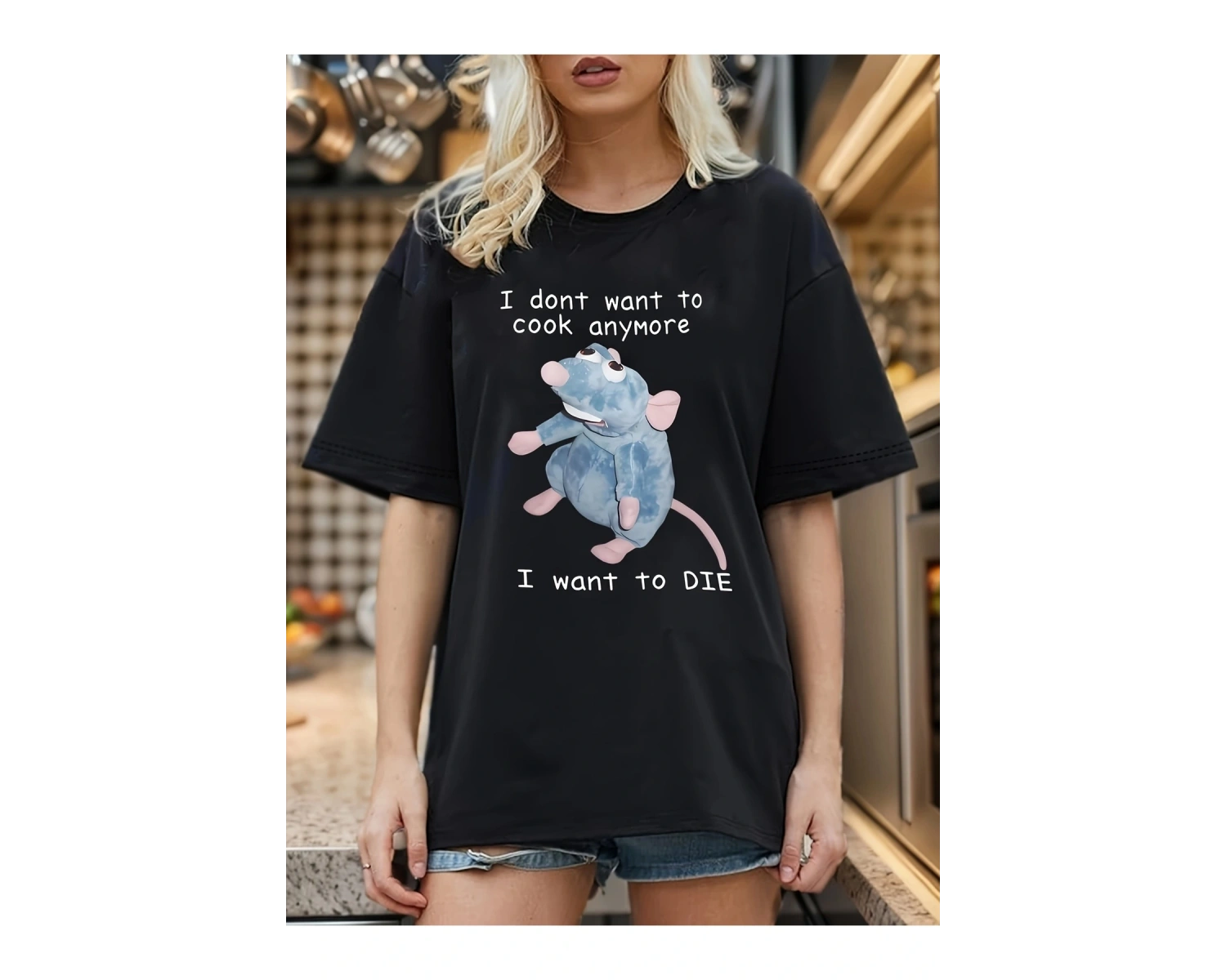 Beyaz Fare ve mektup baskı ekip boyun T-Shirt, İlkbahar & yaz için , g