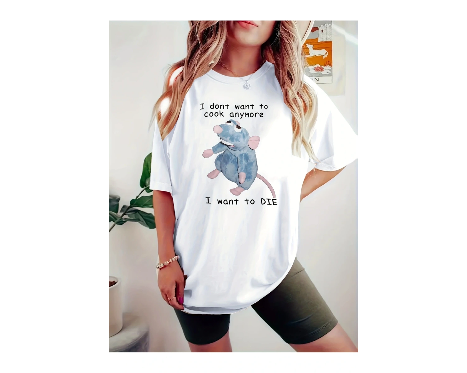 Beyaz Fare ve mektup baskı ekip boyun T-Shirt, İlkbahar & yaz için , g