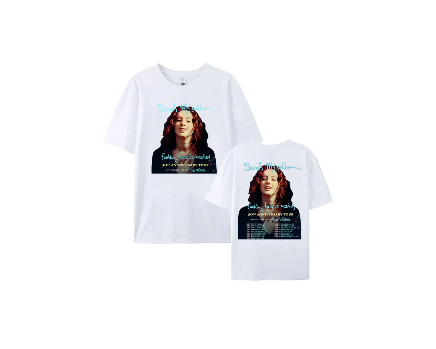 Beyaz FUMBLING EKSTASYA 30TH YILDÖNÜMÜ TURU, Sarah McLachlan Grafik Tshirt Yaz P