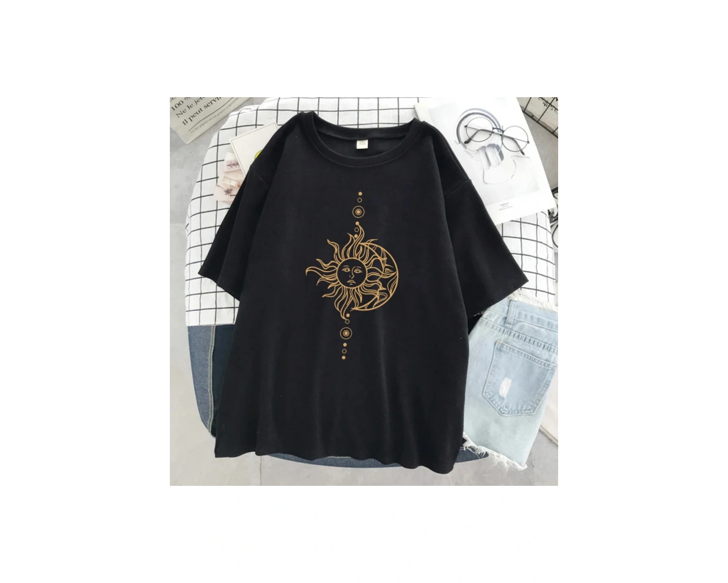 Beyaz FunnyS Güneş ve Ay Yüz Baskı Yaz hoş Hip Hop