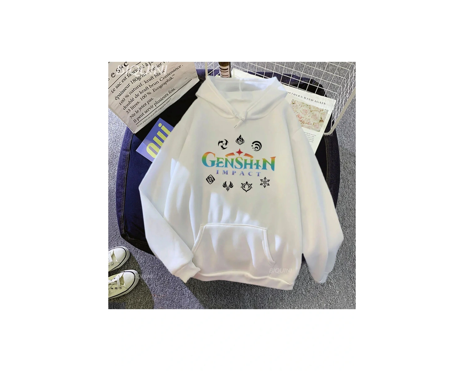 Beyaz Genshin darbe Hoodie oyunu Animeyedi elemanları Harajukui kaza