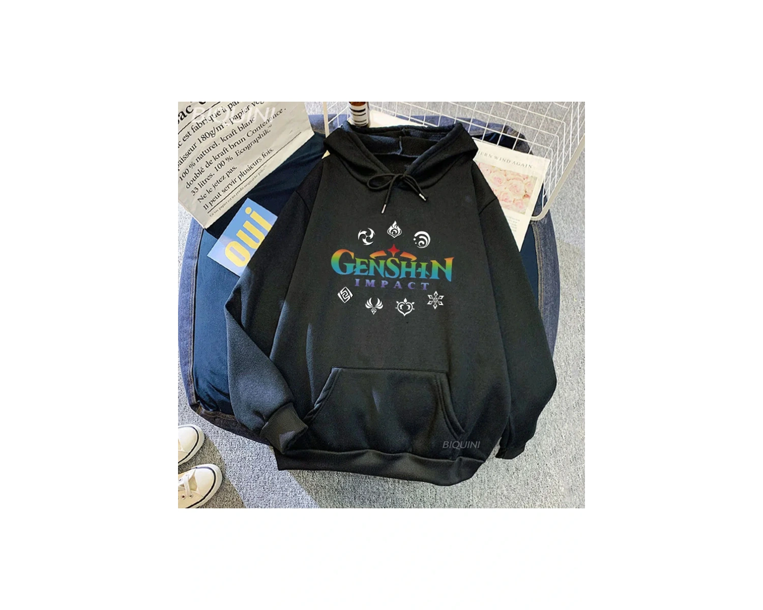 Beyaz Genshin darbe Hoodie oyunu Animeyedi elemanları Harajukui kaza