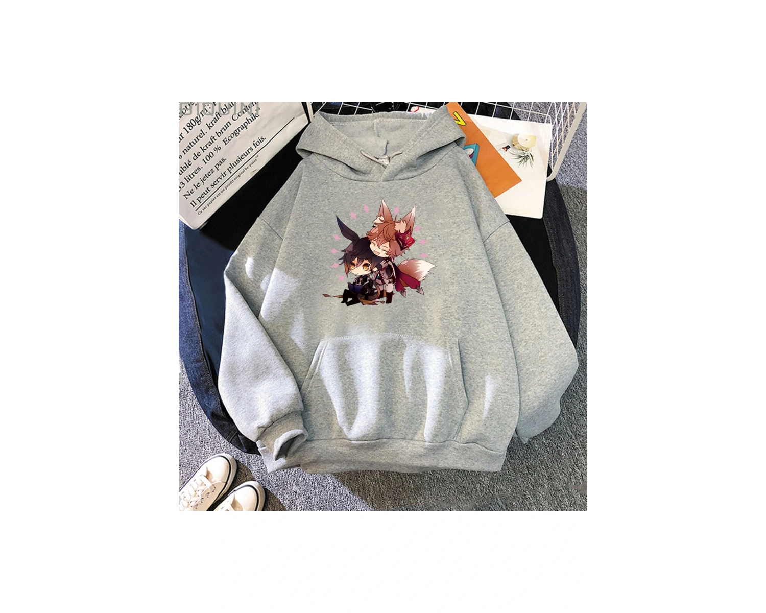 Beyaz Genshin darbe Zhong Li Tartaglia Kawaii Hoodies rahat boy p