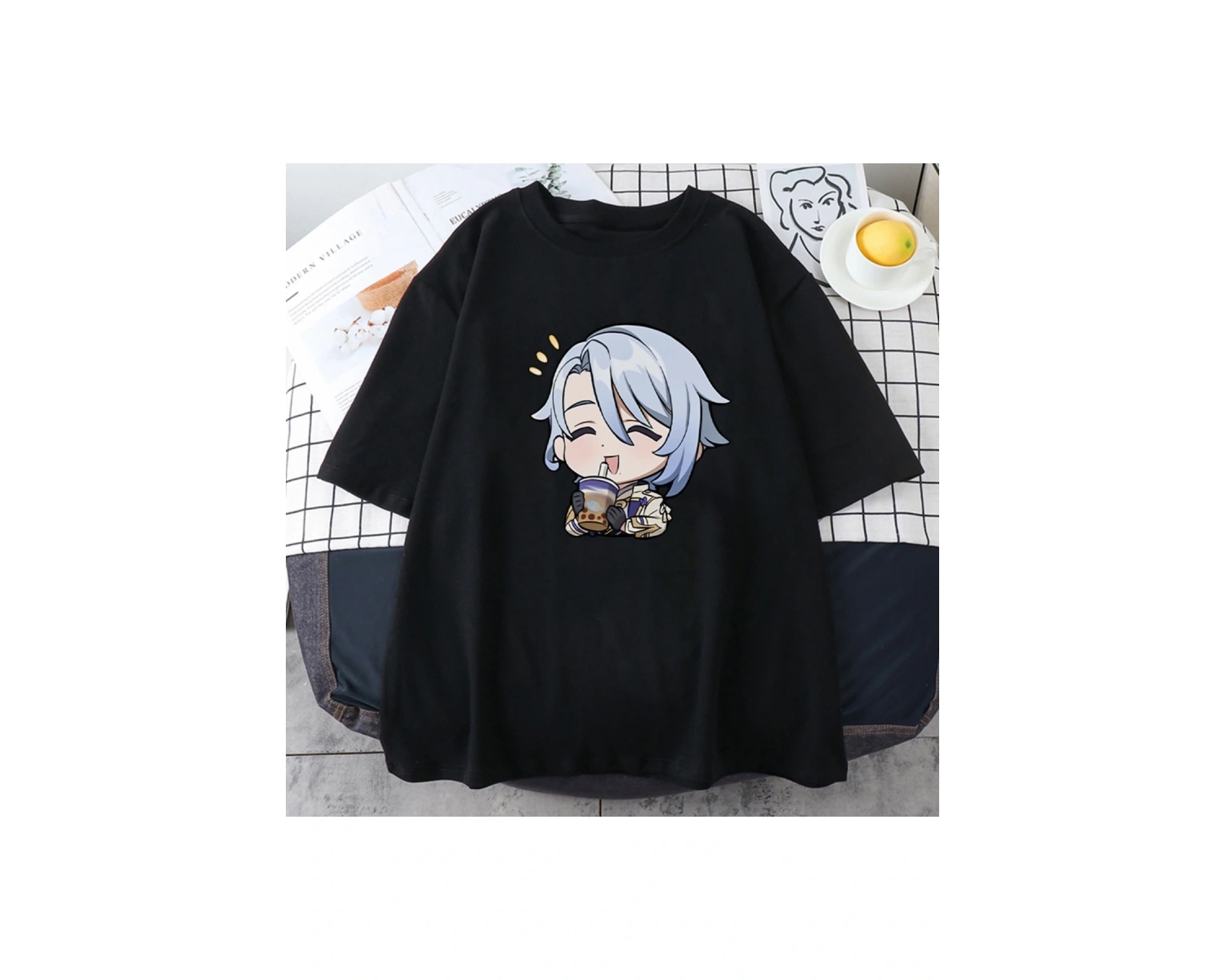 Beyaz Genshin Etki Karikatür T Kamisato Ayato Oyunu Kawaii Süt Çay Baskılı Büyü