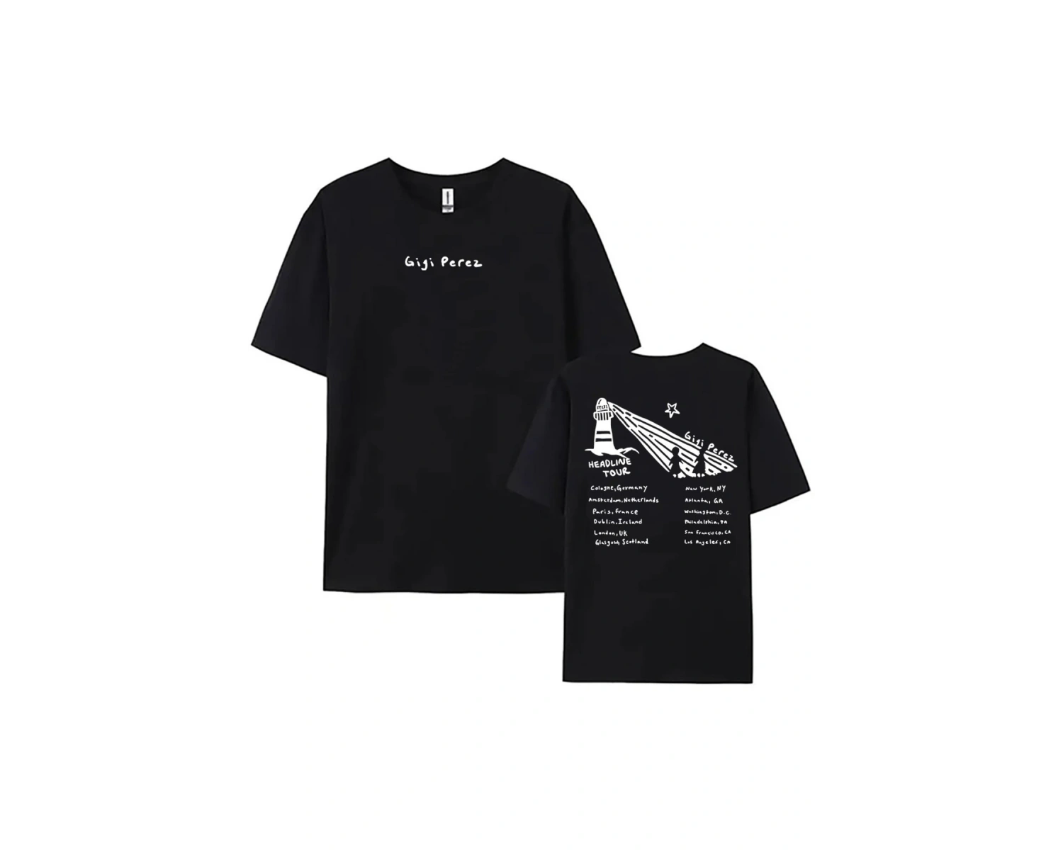 Beyaz Gigi Perez Deniz Feneri Turu Siyah Plajda, Her Hayatta, YENI Tshirt S