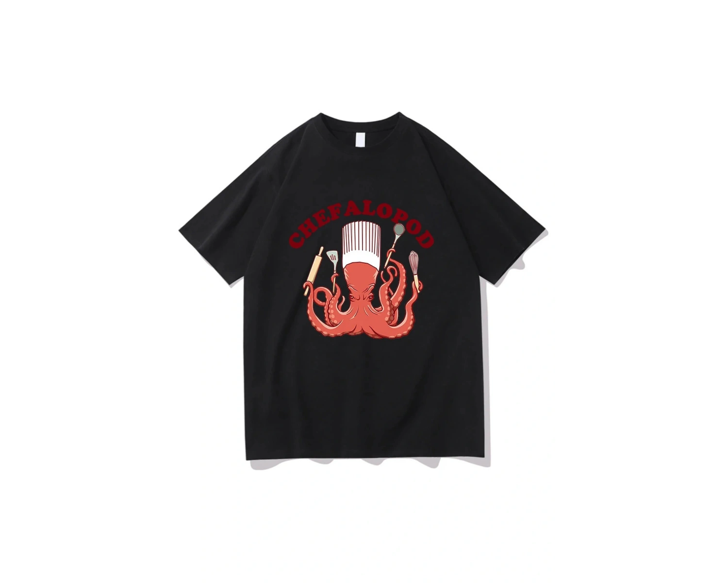 Beyaz Gil Sadece 86d Balık Tshirt Ahtapot Şef Komik/ Harajuku Yaz Üstleri U