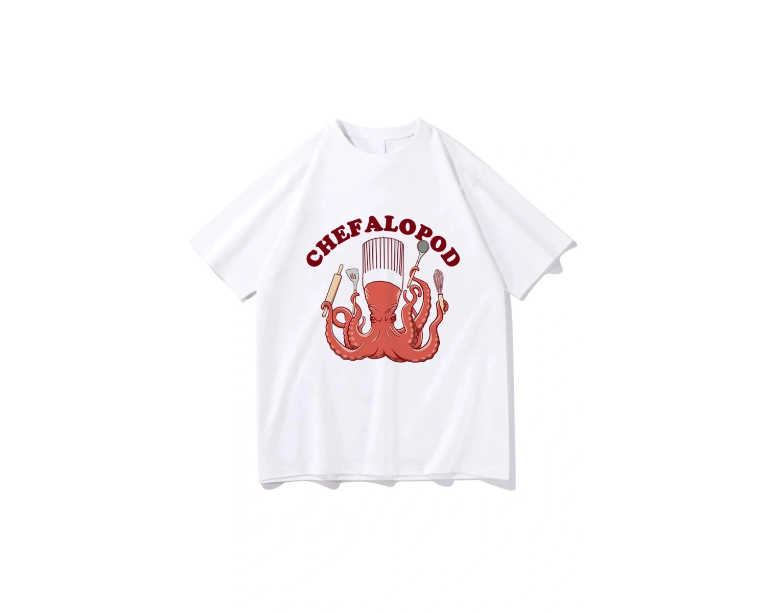 Beyaz Gil Sadece 86d Balık Tshirt Ahtapot Şef Komik/ Harajuku Yaz Üstleri U