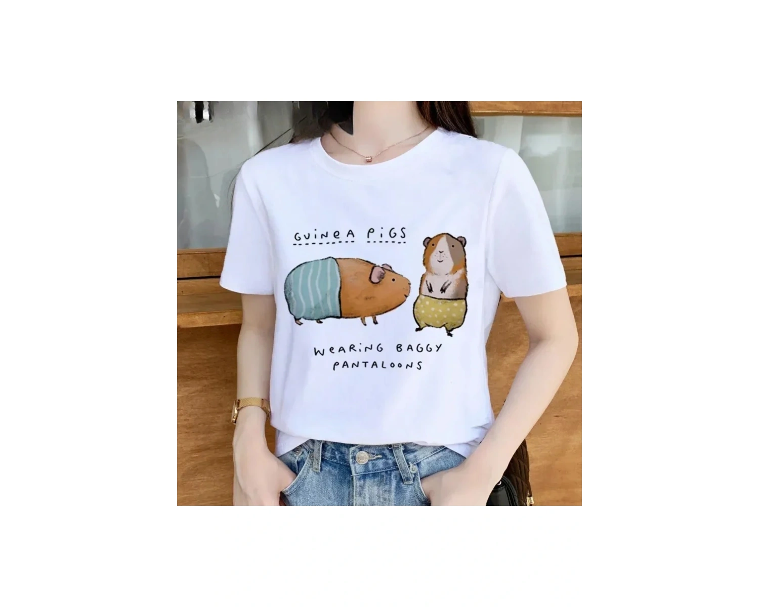 Beyaz Gine domuzu yaz eğlenceli baskı Harajuku üstleri ayanlar temelk