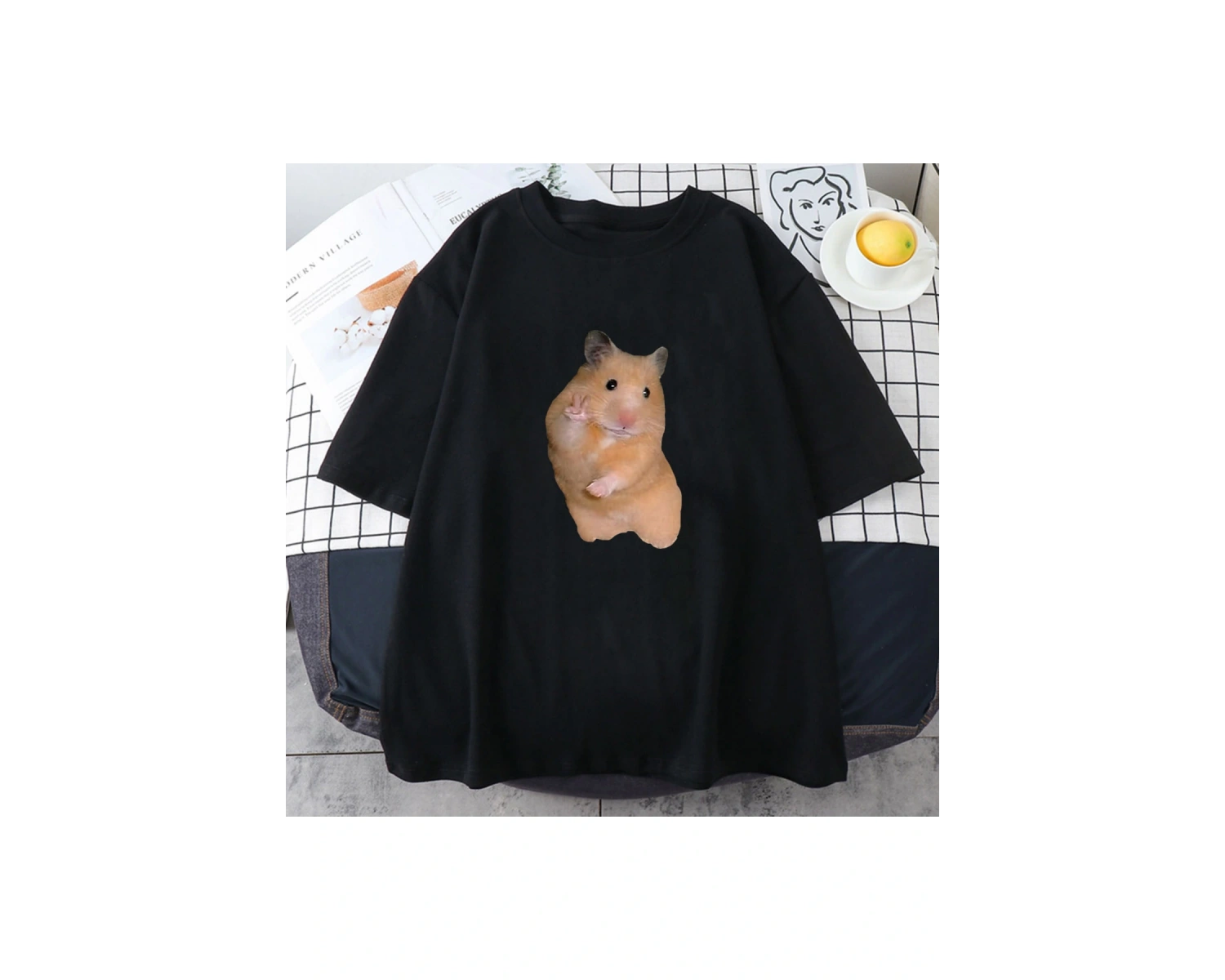 Beyaz Hamster Meme Kawaii Karikatür Grafik baskılı Yaz li l