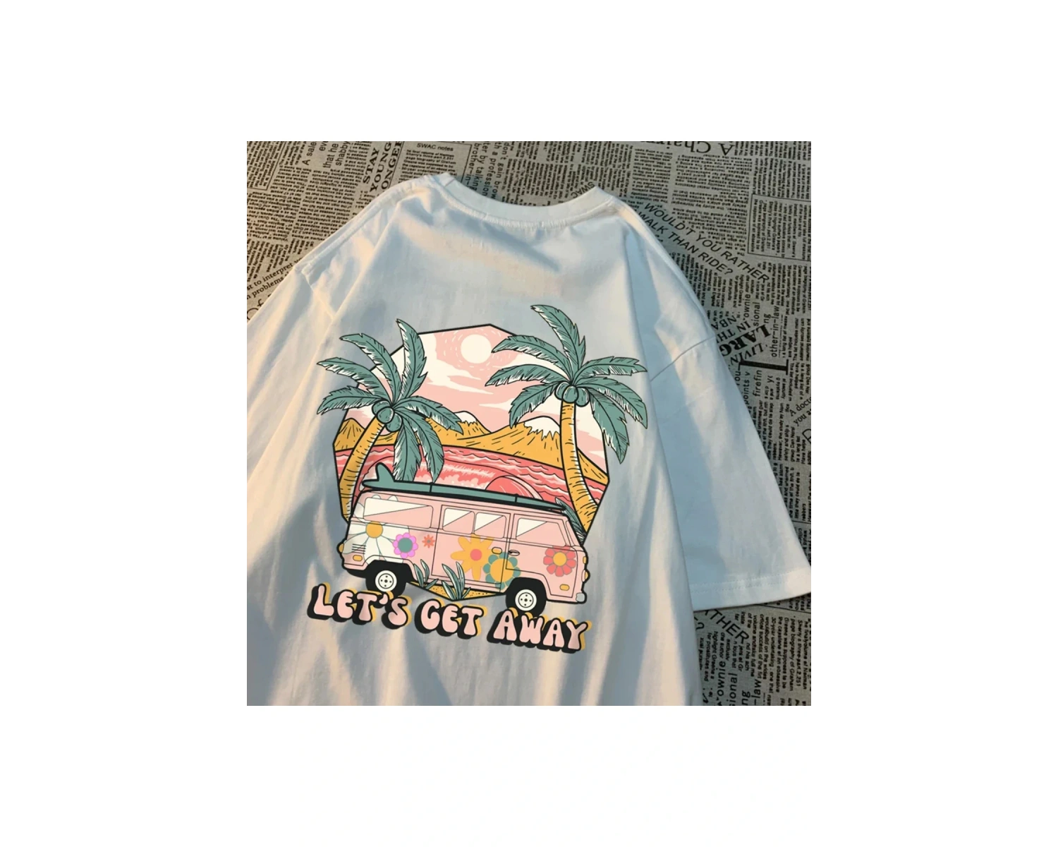 Beyaz Haydi Otobüs Alalım Tatilde Git Baskı leri Harajuku Nefes Tshirt Yaz bol tiş