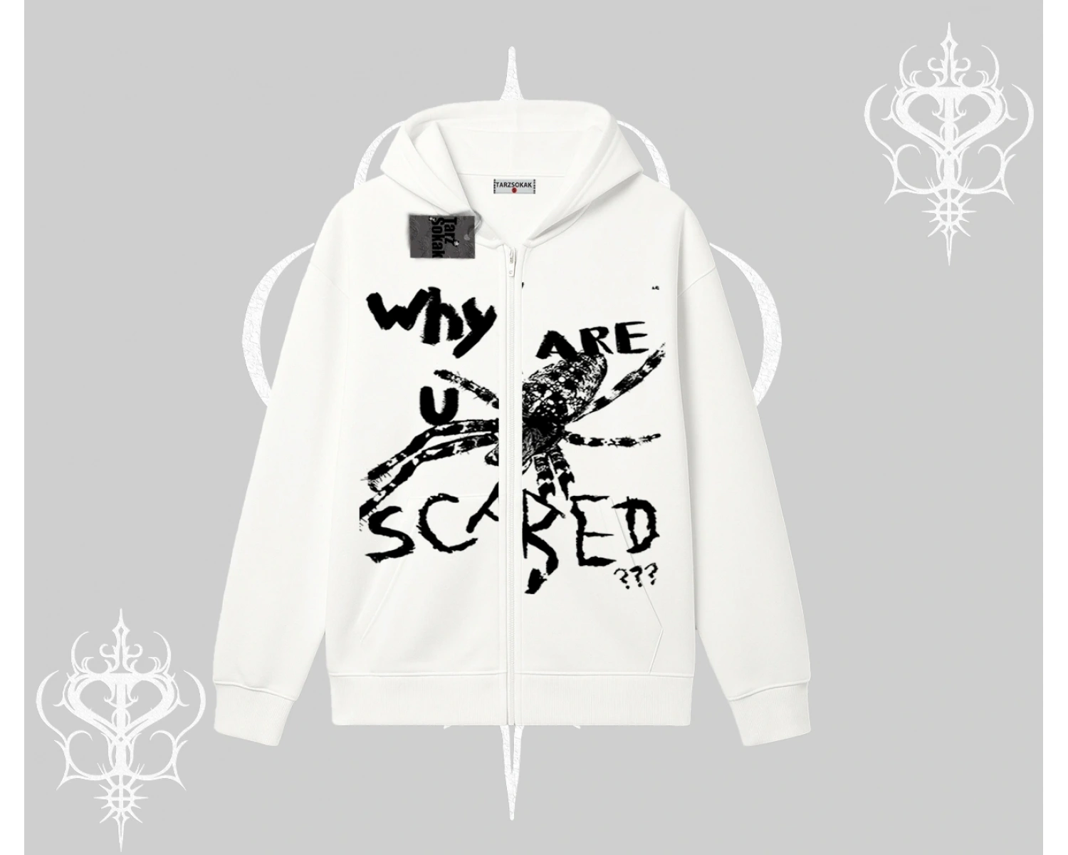 Beyaz Hırka Sweatshirt Why are u Scared