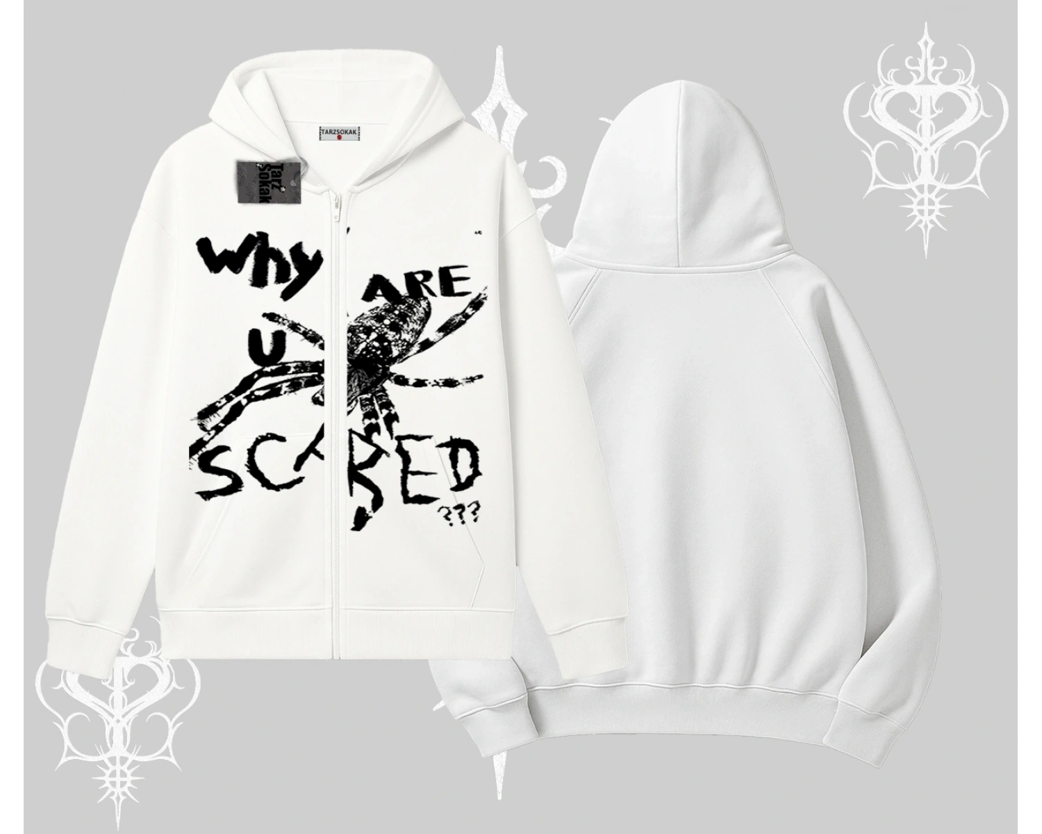 Beyaz Hırka Sweatshirt Why are u Scared