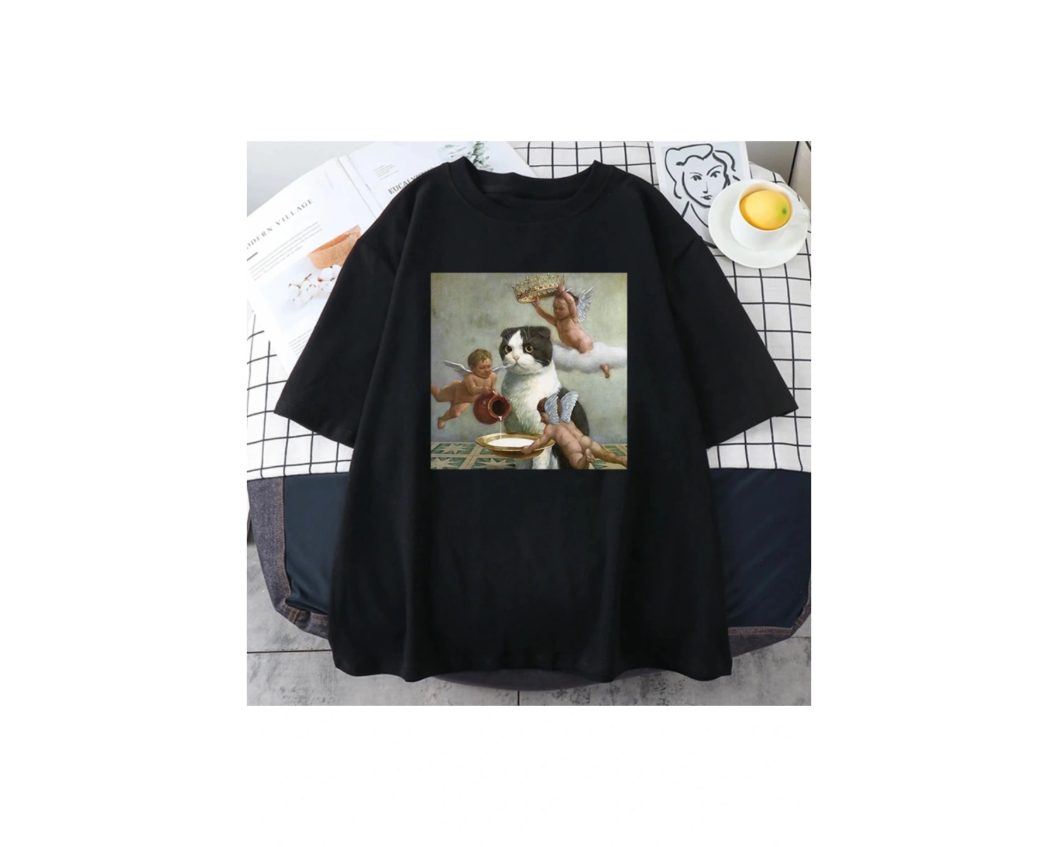 Beyaz İskoç Kat Melek Taç Baskı Kişilik isiklet Yaka Tüm Matematik Kısa