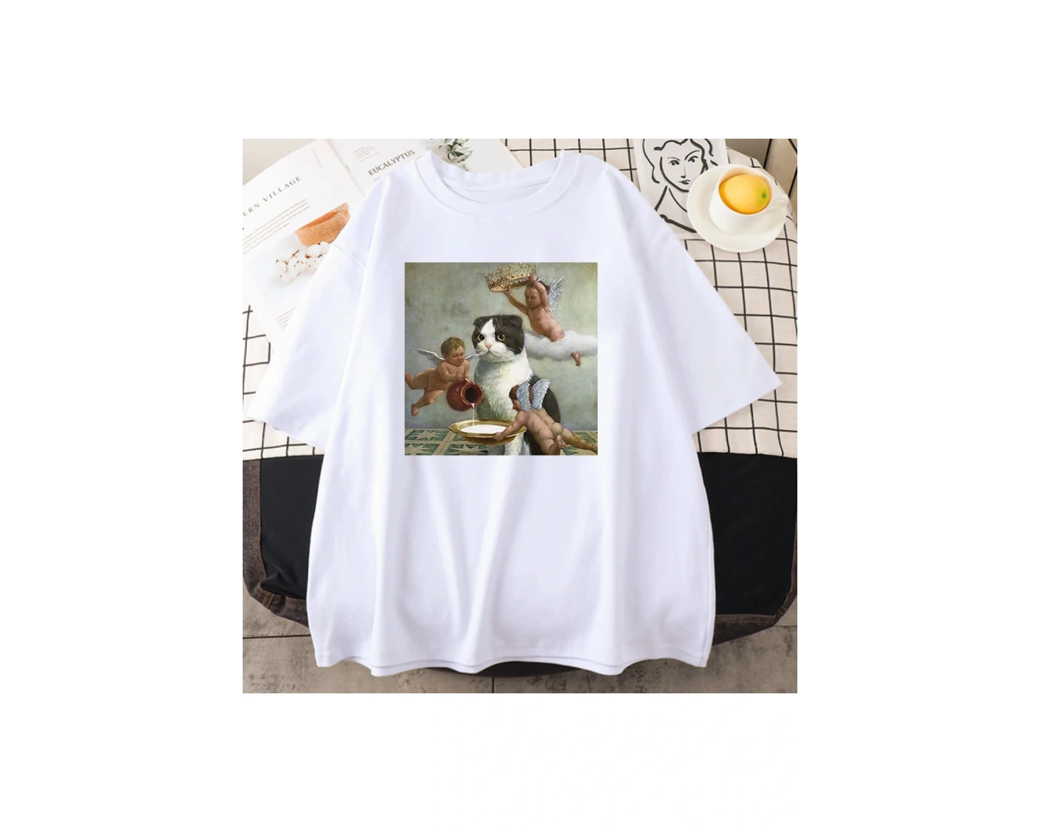 Beyaz İskoç Kat Melek Taç Baskı Kişilik isiklet Yaka Tüm Matematik Kısa