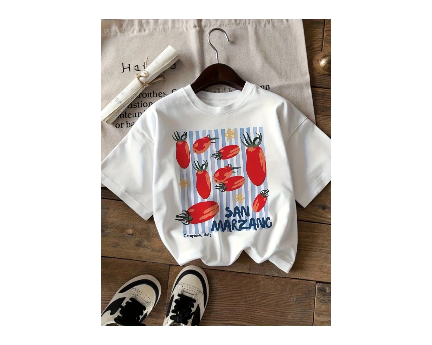 Beyaz İtalyan Domates askı Sevimli Tee Ek