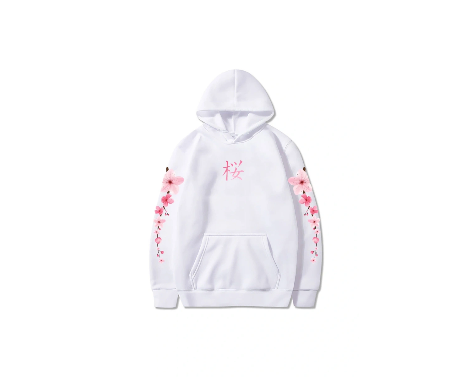 Beyaz Japon Çiçeği Sakura Grafik Hoodiesahat Rahat KarikatürK
