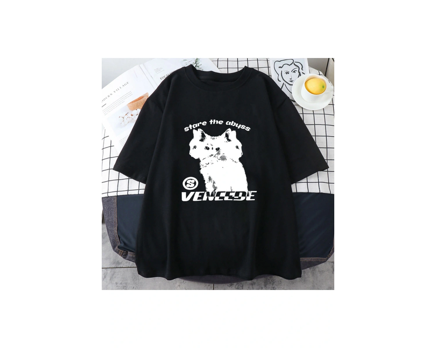 Beyaz Japon Kanji Kedi /Erkek sevimli Streetwear Kawaii Grafik Ba