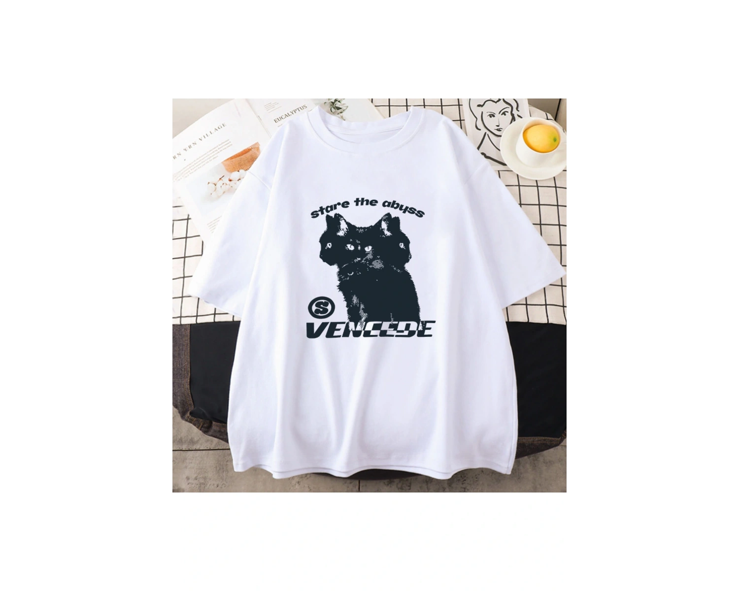 Beyaz Japon Kanji Kedi /Erkek sevimli Streetwear Kawaii Grafik Ba