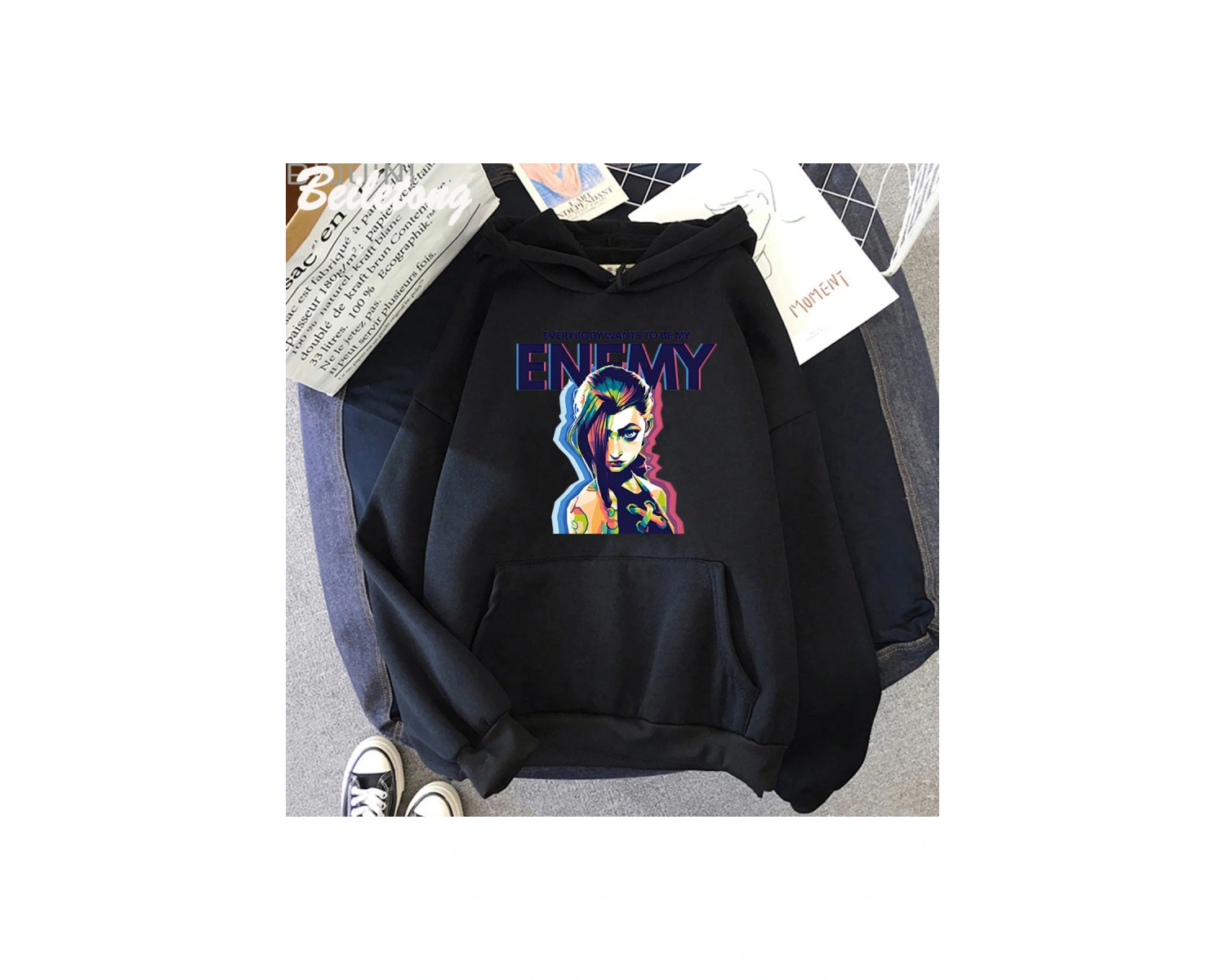 Beyaz Jinx Arcane Hoodie DÜŞMAN Serin Grafik Sudaderas S