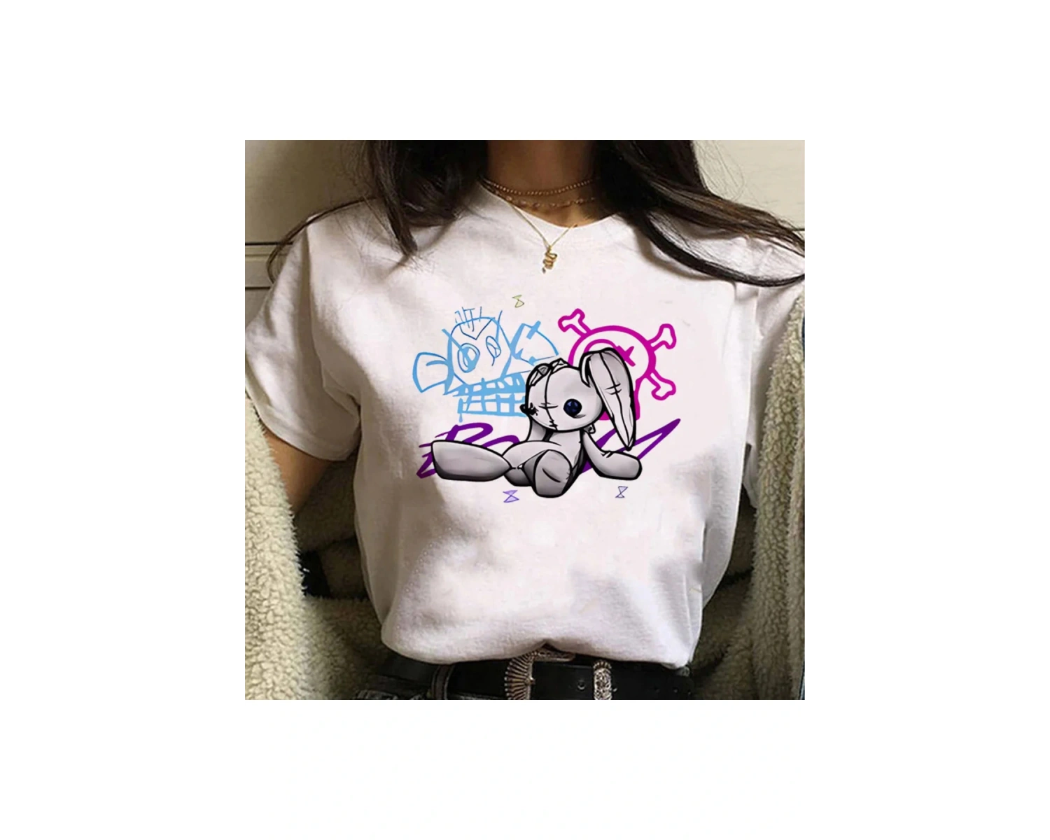 Beyaz Jinx Arcane Maymun Anime Cosplay Tees Unisex Grunge Estetik Ka