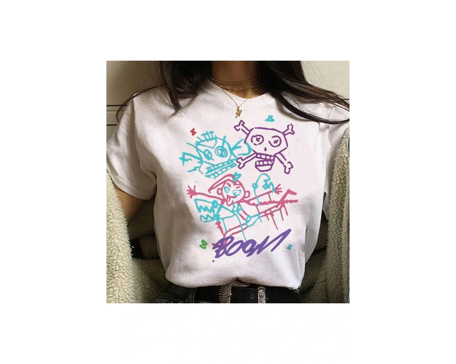 Beyaz Jinx Arcane Maymun Anime Cosplay Tees Unisex Grunge Estetik Ka