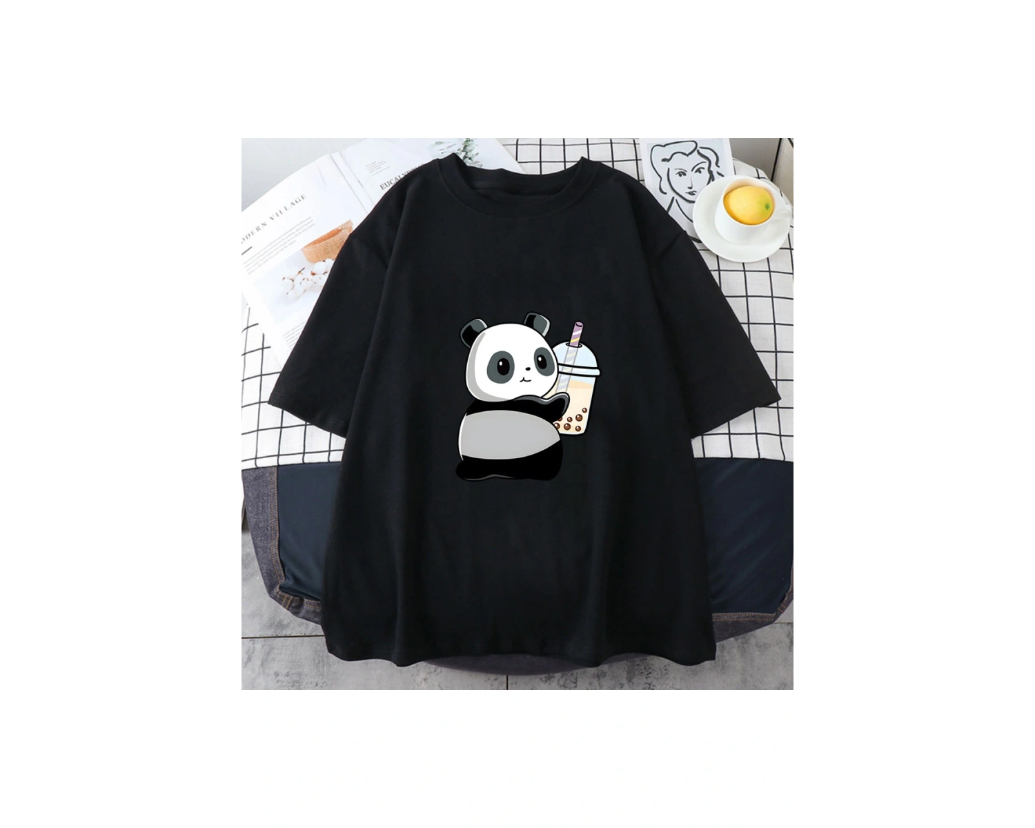 Beyaz Kabarcık Boba Süt Çay Yaz Yeni Sevimli Panda Baskı Düz