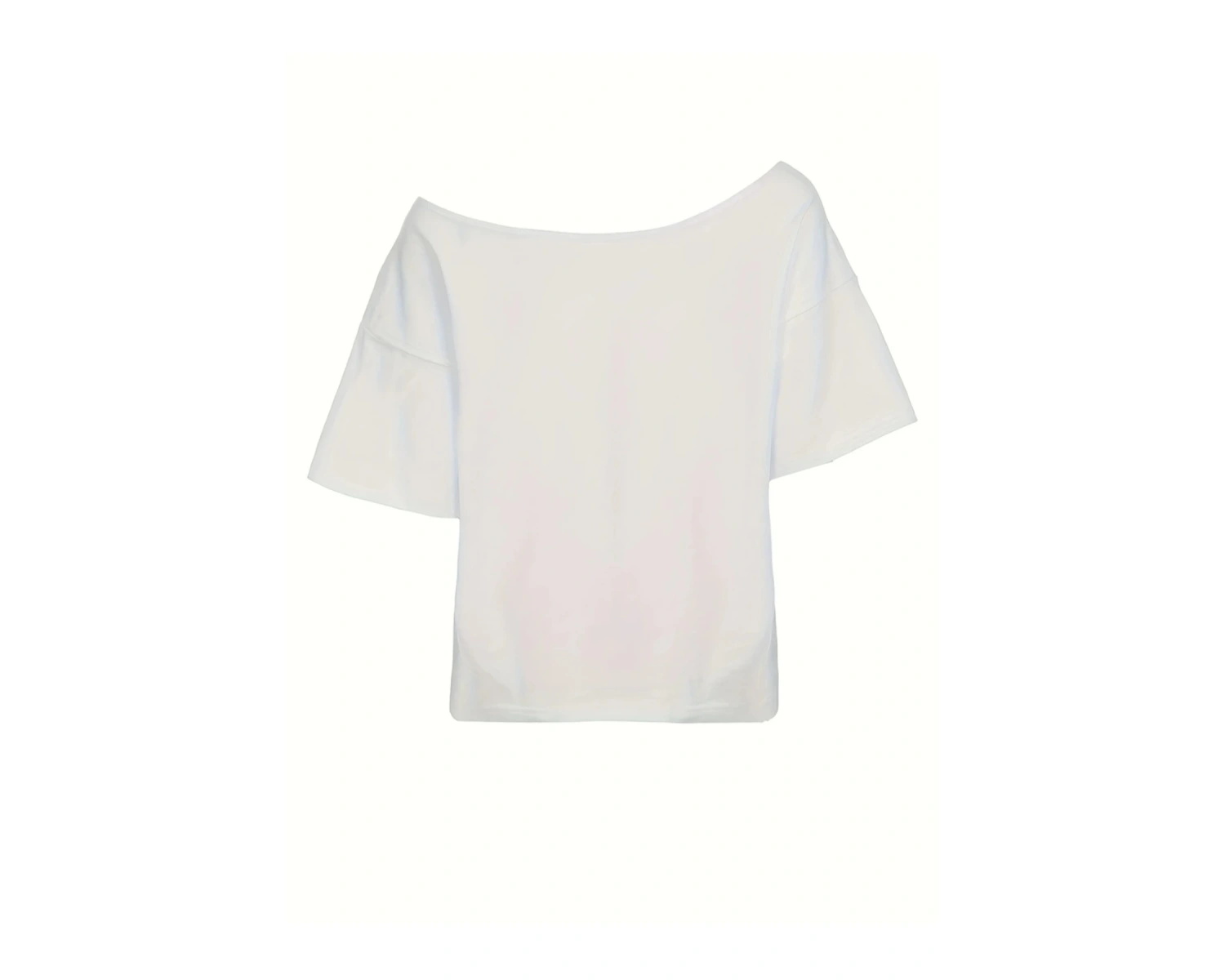 Beyaz Kadın Düşük Omuz Kayık Yaka First Coffe Baskılı