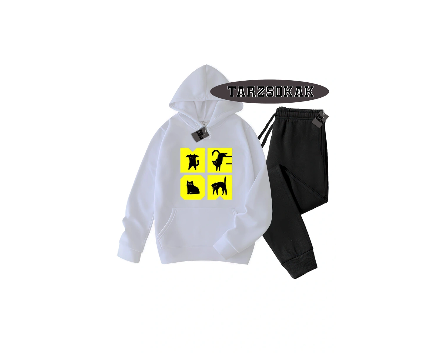 Beyaz Kapşonlu Cat KEDİ Detaylı ikili TAKIM