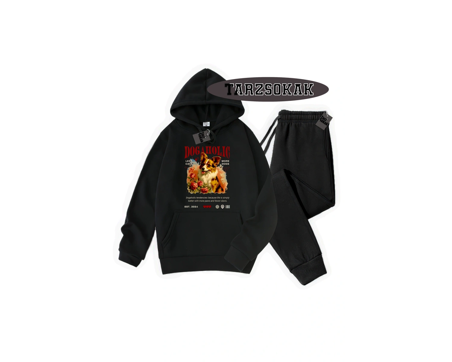 Beyaz Kapşonlu Dog Detaylı ikili TAKIM